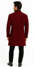 Men Houndstooth Lapel Collar Single Breasted Tweed Overcoat Black and Burgundy