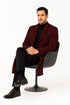 Men Houndstooth Lapel Collar Single Breasted Tweed Overcoat Black and Burgundy