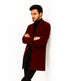 Men Houndstooth Lapel Collar Single Breasted Tweed Overcoat Black and Burgundy