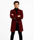 Men Houndstooth Lapel Collar Single Breasted Tweed Overcoat Black and Burgundy