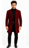 Men Houndstooth Lapel Collar Single Breasted Tweed Overcoat Black and Burgundy