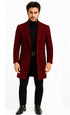 Men Houndstooth Lapel Collar Single Breasted Tweed Overcoat Black and Burgundy