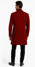 Men Houndstooth Lapel Collar Single Breasted Tweed Overcoat Black and Red