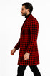 Men Houndstooth Lapel Collar Single Breasted Tweed Overcoat Black and Red