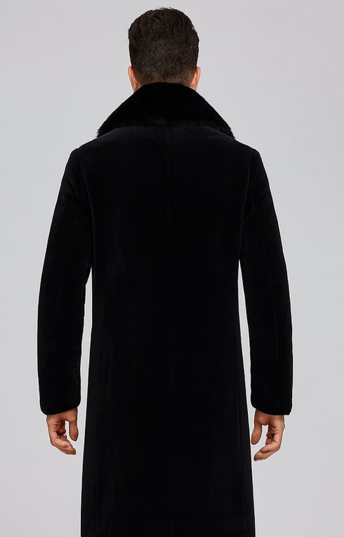 Men Long Faux Fur Coat Black