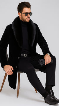 Men Long Faux Fur Coat Black