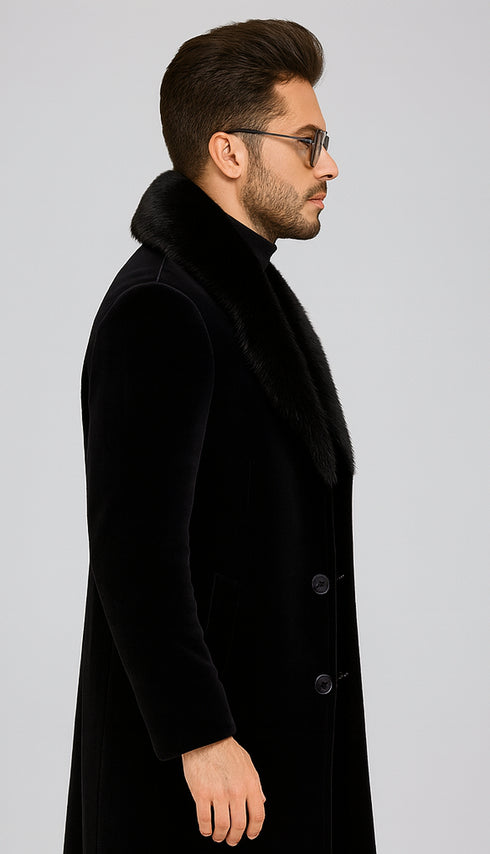 Men Long Faux Fur Coat Black