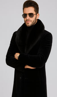 Men Long Faux Fur Coat Black