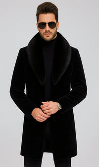 Men Long Faux Fur Coat Black