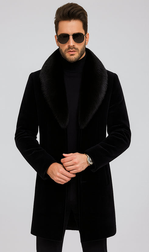 Men Long Faux Fur Coat Black