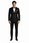 Men’s Black Double-Breasted Tuxedo – Classic Shawl Lapel Suit with Gold Buttons for Weddings, Galas, and Black Tie Events