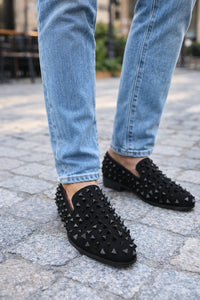 Men’s Black Studded Loafers – Sparko 09 Luxury Slip-On Dress Shoes with Spikes for Party, Prom, and Formal Events