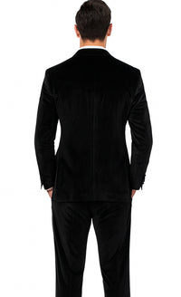 Men’s Black Velvet Peak Lapel Suit – 2-Piece Skinny Fit Luxury Formalwear by Tazzio