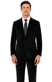 Men’s Black Velvet Peak Lapel Suit – 2-Piece Skinny Fit Luxury Formalwear by Tazzio