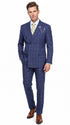 Mens Blue Plaid Double-Breasted Suit – Side-Vented Wedding, Business and Formal Suit