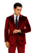 Tazzio Men’s Burgundy Velvet Blazer Suit – 2-Piece Skinny Fit Dress Set
