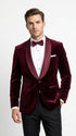 Men’s Burgundy with Burgundy Lapel Velvet Dinner Jacket – Shawl Lapel Tuxedo Blazer for Weddings & Formal Events