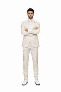 Men’s Champaign Ivory Jacquard Paisley Tuxedo Suit with Satin Shawl Lapel – Elegant Wedding and Prom Outfit By Rossiman