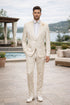 Men’s Champaign Ivory Jacquard Paisley Tuxedo Suit with Satin Shawl Lapel – Elegant Wedding and Prom Outfit By Rossiman