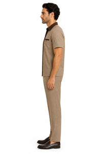 Mens Houndstooth Walking Suit by Dreams by Zacchi – 2 Piece Lei sure Set in brown/tan-99