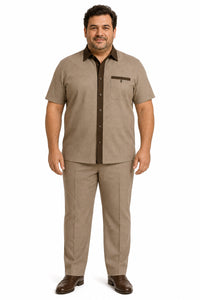 Mens Houndstooth Walking Suit by Dreams by Zacchi – 2 Piece Lei sure Set in brown/tan-99