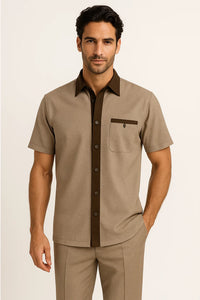 Mens Houndstooth Walking Suit by Dreams by Zacchi – 2 Piece Lei sure Set in brown/tan-99