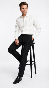 Men’s Ivory Cream Off White Pleated Tuxedo Dress Shirt | French Cuff Formal Wedding Shirt