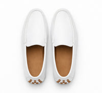 Men’s Mundo White Leather Loafers – Classic Slip-On Dress Shoes for Casual and Formal Wear