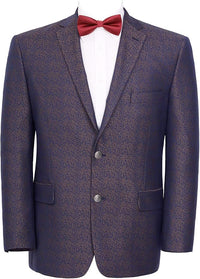 Men’s Navy Blue Plum Burgundy and Gold Jacquard Blazer – Elegant Two Button Formal Dinner Jacket Sport Coat Paisley Floral