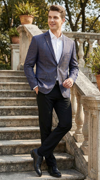 Men’s Navy Blue Plum Burgundy and Gold Jacquard Blazer – Elegant Two Button Formal Dinner Jacket Sport Coat Paisley Floral