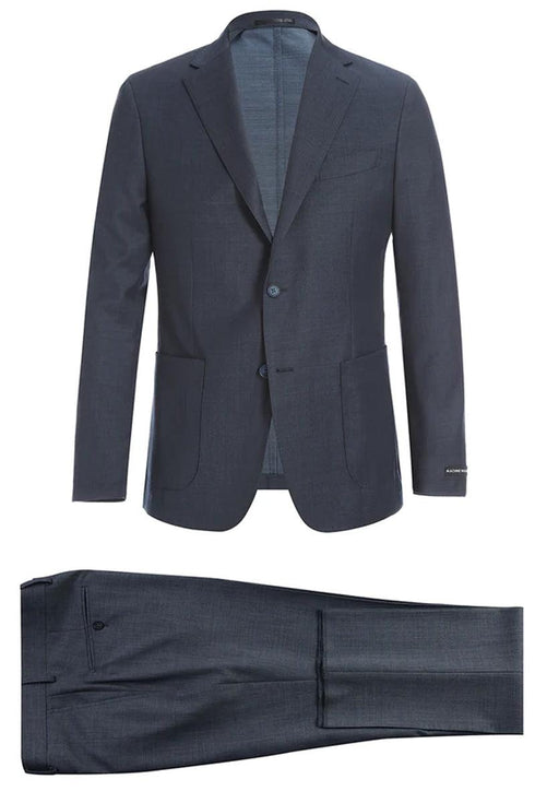 Men's Pelago Charcoal Grey Wool Suit: 2-Button Slim Fit, Patch Pockets, Perfect for Travel - Elegant Mensattire