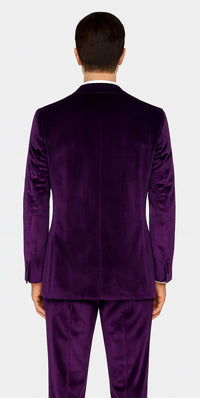 Tazzio Men’s Purple Velvet Tuxedo Style Suit – Peak Lapel Slim Fit 2-Piece Set