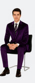 Tazzio Men’s Purple Velvet Tuxedo Style Suit – Peak Lapel Slim Fit 2-Piece Set