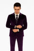 Tazzio Men’s Purple Velvet Tuxedo Style Suit – Peak Lapel Slim Fit 2-Piece Set