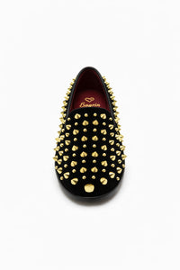 Men’s Studded Velvet Loafers – Designer Party and Prom Dress Shoes with Gold and Silver Spikes
