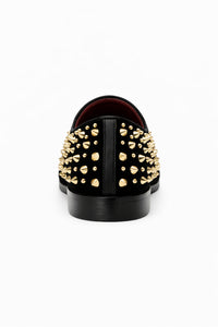 Men’s Studded Velvet Loafers – Designer Party and Prom Dress Shoes with Gold and Silver Spikes