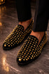 Men’s Studded Velvet Loafers – Designer Party and Prom Dress Shoes with Gold and Silver Spikes