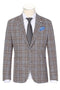 Men's Tan & Burgundy Plaid Cotton Blazer Slim Fit 2 Button Patch Pockets by Pelago - USA Men's Outlet