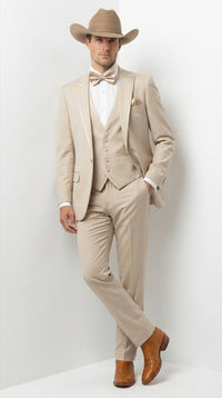 Men’s Tan Cowboy Three Piece Suit – Western Style Wedding and Formal Vested Suit
