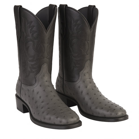 Los Altos Gray Genuine Ostrich Round Toe Boots