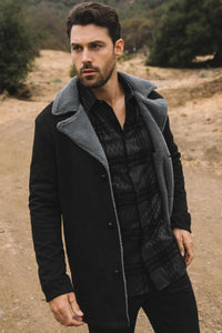 Men’s Black Faux Suede Western Overcoat – Longline Cowboy Style Jacket