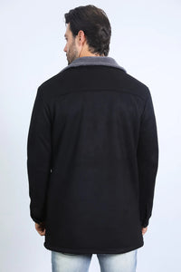 Western Style Long Black Faux Suede Coat for Men – Classic Cowboy Inspired Outerwear