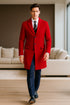 Mens Red Pea Coat-Three Quarter Wool Car Coat