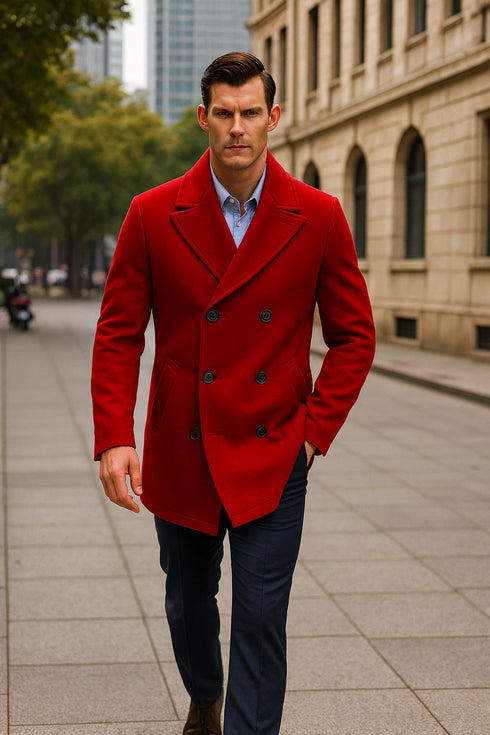 Mens Peacoat Wool double breasted Style Coat