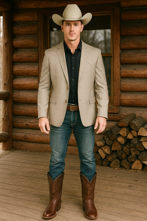 Western Blazer - Saco Para Hombre -Mens Double Button Western Taupe Blazer