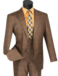 Mens 1930s Chestnut Brown Plaid 3 Piece Dress Suit 1920s Fancy Vest V2RW-7