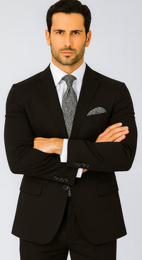 Mens 2 Button 100% Linen Suit with Elbow Patches Jacket in Black