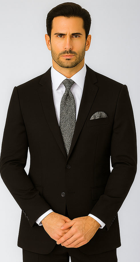 Mens 2 Button 100% Linen Suit with Elbow Patches Jacket in Black