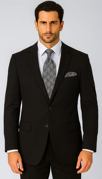 Mens 2 Button 100% Linen Suit with Elbow Patches Jacket in Black