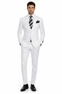 Mens 2 Button Classic Fit Basic Poplin Suit in White